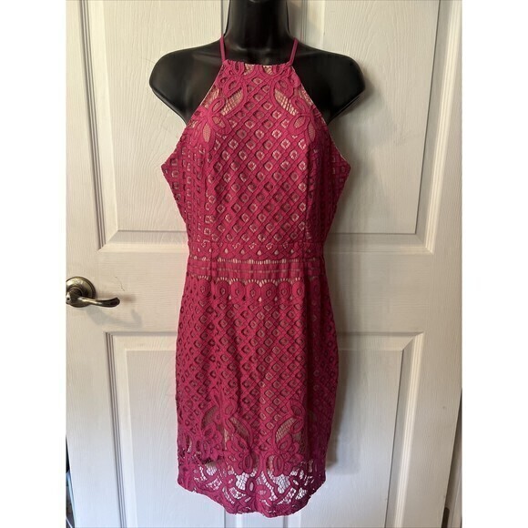 Lulus Pretty In Pink Sleeveless Lace Skater Dress Women's Size Medium - Picture 1 of 9